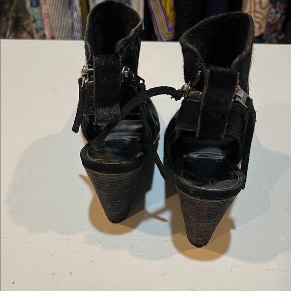 Black Animal Hide Peep-Toe Ankle Boots - Picture 4 of 6